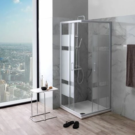 BOX DOCCIA QUADRATO 80X80 VETRO CON SERIGRAFIA E PROFILI BIANCHI VENERE 2 BOX DOCCIA QUADRATO 80X80 VETRO CON SERIGRAFIA E PROFILI BIANCHI VENERE - immagine 2