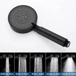 Rubinetto Doccia Nero Con Doccetta A 5 Funzioni, Miscelatore Doccia Monocomando Con Tubo Flessibile Da 150 Cm E Staffa, Montaggio A Parete, Set Doccia In Ottone -Stile Bagno 66103032 3