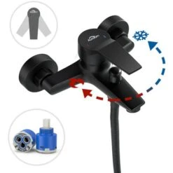 Rubinetto Doccia Nero Con Doccetta A 5 Funzioni, Miscelatore Doccia Monocomando Con Tubo Flessibile Da 150 Cm E Staffa, Montaggio A Parete, Set Doccia In Ottone -Stile Bagno 66103032 4