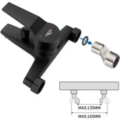 Rubinetto Doccia Nero Con Doccetta A 5 Funzioni, Miscelatore Doccia Monocomando Con Tubo Flessibile Da 150 Cm E Staffa, Montaggio A Parete, Set Doccia In Ottone -Stile Bagno 66103032 5