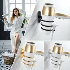 RHAFAYRE 95 Supporto Per Asciugacapelli Da Strada, Supporto Per Asciugacapelli Da Parete Supporto Per Asciugacapelli Per Hotel, Bagno, Toilette, Parrucchiere Alluminio (Oro) -Stile Bagno 66556761 5