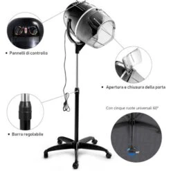 RELAX4LIFE Casco Asciugacapelli Professionale 1050 W, Temperatura 40/75 ºC Per Asciugatura E Styling, Timer Fino A 60 Min, Altezza Regolabile 125/160 Cm, Per Casa E Dal Parrucchiere, Nero -Stile Bagno 67415455 5