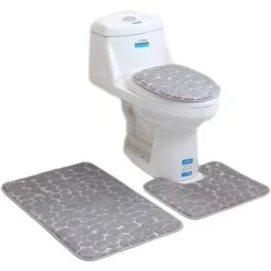 RHAFAYRE Tappetino Da Bagno In Memory Foam 3 Pezzi Piedistallo E Tappetino Da Bagno Tappetino Da Doccia Tappetino Da Bagno, Tappetino Sagomato A Forma Di U E Coprisedile WC (grigio)