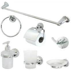 Kit Accessori Da Bagno 7 Pz. Metallo Cromato/Vetro Satinato