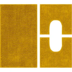 Set Tappeti Bagno Parure 3 Pezzi Super Morbido Con Fondo Antiscivolo Ocra