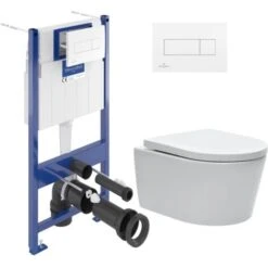 Villeroy & Boch Set Telaio Per WC + Vaso WC Swiss Aqua Technologies Senza Flangia E Fissaggi Invisibili + Piastra Bianca (ViConnectSATrimless-2)