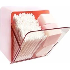 MINKUROW Set Di 2 Batuffoli Di Cotone, Tamponi, Rotondi, Scatola Porta Filo Interdentale, Scatola Contenitore Dispenser Con 2 Scomparti, Organizer Per Ripiani Bagno, Rosa