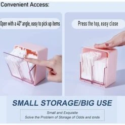 MINKUROW Set Di 2 Batuffoli Di Cotone, Tamponi, Rotondi, Scatola Porta Filo Interdentale, Scatola Contenitore Dispenser Con 2 Scomparti, Organizer Per Ripiani Bagno, Rosa -Stile Bagno 69790813 4