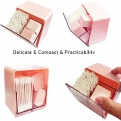 MINKUROW Set Di 2 Batuffoli Di Cotone, Tamponi, Rotondi, Scatola Porta Filo Interdentale, Scatola Contenitore Dispenser Con 2 Scomparti, Organizer Per Ripiani Bagno, Rosa -Stile Bagno 69790813 5