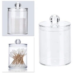 MINKUROW 2pcs Scatole Portaoggetti Da Bagno, Piccolo Portaoggetti Da Bagno In Plastica Con Coperchio, Scatola Portaoggetti Per Cotone O Cosmetici, Trasparente