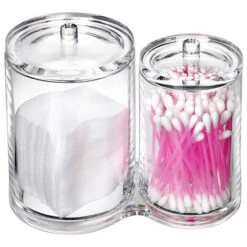 MINKUROW Scatola Portaoggetti In Acrilico - Utilizzabile Come Scatola Per Bastoncini Di Cotone E Dispenser Per Bastoncini Di Cotone - Due Spazi Diversi Collegati E Con Pratico Coperchio - Trasparente