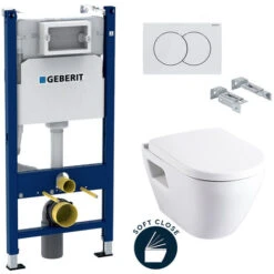 Geberit Pack WC Tealio Duofix + Vasca Serel SM10 Con Flangia + Sedile Soft Close + Piastra Bianca (SM10Geb3)