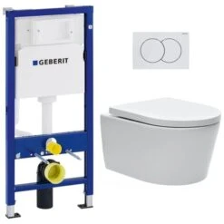 Geberit Pack Telaio UP100 + Piastra Delta50 Bianca + Vaso SAT Sospeso Senza Flangia E Fissaggi Invisibili (SATrimlessGeb1-DE)