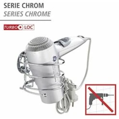 WENKO Turbo-Loc® Porta Asciugacapelli - Fissaggio Senza Trapano, Acciaio, 14 X 7.5 X 11.5 Cm, Cromo -Stile Bagno 70668126 3