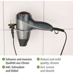 WENKO Porta Asciugacapelli Milano - Con Portacavo, Per Il Montaggio A Parete, Acciaio, 12 X 4.5 X 11 Cm, Cromo -Stile Bagno 70745775 3