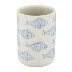 WENKO Bicchiere Portaspazzolini Aquamarin - Bicchiere Portaspazzolini Per Spazzolini E Dentifricio, Ceramica, 8 X 11 X 8 Cm, Beige