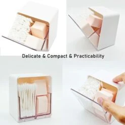 Scatole Porta Batuffoli Di Cotone, Tamponi Rotondi, Dispenser Per Filo Interdentale, Contenitore Con 2 Scomparti, Organizer Da Appoggio Per Bagno, Bianco -Stile Bagno 71079029 4