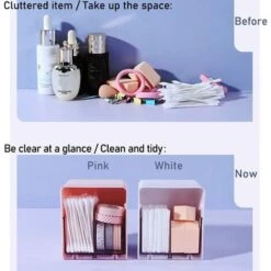 Scatole Porta Batuffoli Di Cotone, Tamponi Rotondi, Dispenser Per Filo Interdentale, Contenitore Con 2 Scomparti, Organizer Da Appoggio Per Bagno, Bianco -Stile Bagno 71079029 5