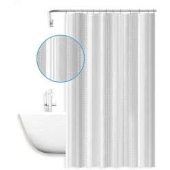 Tenda Per Doccia Vasca Da Bagno Impermeabile Pvc 12 Ganci Decorazione Classica Bianca E Grigio 240x200 Cm