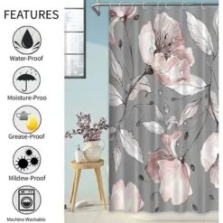 Tenda Da Doccia Impermeabile In Poliestere Per Tenda Da Doccia Con Fiore Rosa Per Decorazione Bagno 180 180 Cm -Stile Bagno 72553625 3