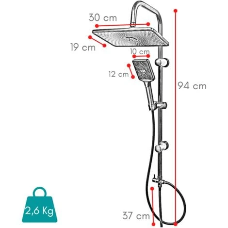Colonna Doccia Senza Miscelatore ZIK, Saliscendi Con Soffione E Doccetta Estraibile 3 Getti + Deviatore - Nero 2 Colonna Doccia Senza Miscelatore ZIK, Saliscendi Con Soffione E Doccetta Estraibile 3 Getti + Deviatore - Nero - immagine 2