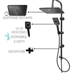 Colonna Doccia Senza Miscelatore ZIK, Saliscendi Con Soffione E Doccetta Estraibile 3 Getti + Deviatore - Nero 7 Colonna Doccia Senza Miscelatore ZIK, Saliscendi Con Soffione E Doccetta Estraibile 3 Getti + Deviatore - Nero -Stile Bagno 72659109 3