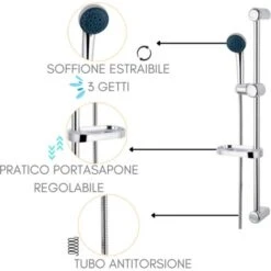 Colonna Doccia Senza Miscelatore ZIK, Saliscendi Con Doccetta 3 Getti + Portasapone -Stile Bagno 72879198 3