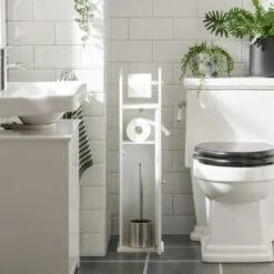 SoBuy FRG135-W,Piantana Portarotolo E Portascopino 2 In 1, Mobile Bagno, Bianco, IT -Stile Bagno 7330499 4