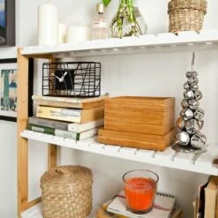 SoBuy Mensola Da Parete, Scaffale Pensile, Mensola Da Bagno, Soggiorno, Cucina, Mensola Ufficio, Mensola Bambù,FRG28-WN,IT (B60xT15xH54cm) -Stile Bagno 7330506 3