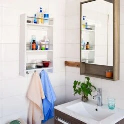 SoBuy Scaffale Pensile Da Parete, Mensola Da Bagno,Mensole Portasciugamani Bianco FRG33-W -Stile Bagno 7330508 3