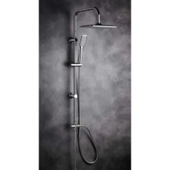 Saliscendi Per Doccia Asta Con Soffione Quadrato E Doccetta Ottone Mod. Alaska -Stile Bagno 7359613 3