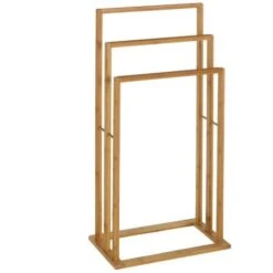 Porta Asciugamani Da Terra Piantana Legno Bambu' 3 Braccia Per Asciugamani Bagno