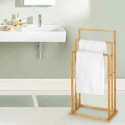 Porta Asciugamani Da Terra Piantana Legno Bambu' 3 Braccia Per Asciugamani Bagno -Stile Bagno 7373549 3