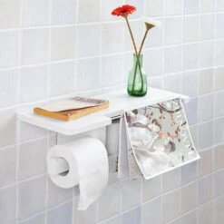 SoBuy Porta Carta Igienica Da Bagno Con Supporto,bianco, FRG175-W