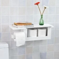 SoBuy Porta Carta Igienica Da Bagno Con Supporto,bianco, FRG175-W -Stile Bagno 7450154 4