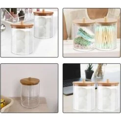 Organizzatore Per Tamponi Di Cotone Scatola Per Tamponi Di Cotone Porta Dispenser Per Cilindro Contenitore Per Batuffoli Di Cotone Serbatoio Trasparente Con Coperchi In Bambù -Stile Bagno 75983012 4