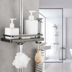 Mensola Per Doccia Portasapone Bagno Doccia Storage No Drilling Con Doccia Portasapone, Ganci E Portasciugamani Supporto Autoadesivo Antiruggine A Parete Nero 18MM-25MM -Stile Bagno 75983423 3