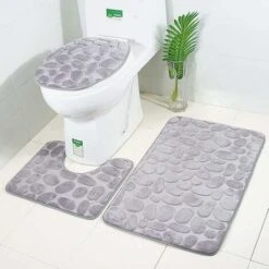 Nuovi Tappetini Da Bagno Antiscivolo, Set Di Tappetini Da Bagno In 3 Pezzi Set Tappetini Da Bagno Di Contorno Set WC WC (grigio)