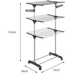 Stendibiancheria Verticale Estensibile 3 Piani 72x56x152cm Grigio -Stile Bagno 76183784 5