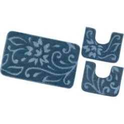 Tappeto Bagno Set 3 Pezzi Tinta Unita Antiscivolo Assorbente Morbido 100% Made In Italy - Blu