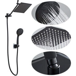 Set Da Colonna Doccia Con Soffione Rettangolare E Doccetta, Asta Telescopica A Molla, Regolabile, Acciaio Inox - Nero -Stile Bagno 76375623 3