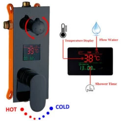 LED Sistema Doccia Con Display Digitale, Nero Colonna Doccia Montaggio A Soffitto Set Doccia Con Soffione Doccia A Pioggia, Doccetta, Cascata Rubinetto Vasca,16 Inches -Stile Bagno 76486936 3