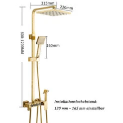Colonna Doccia D'oro Sistema Doccia Montaggio A Parete Set Doccia Con 22 Cm * 22 Cm Soffione Doccia A Pioggia, Doccetta, Rubinetto Vasca, Doccetta Bidet -Stile Bagno 76486943 4