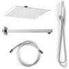 Kit Soffione Doccino Braccio Doccia Inox Quadrato 1 Getto Mod. Slim