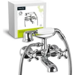 AquaSu® Athenas 76802 3 - Miscelatore A Due Maniglie Per Vasca Da Bagno Con Set Doccia, Rubinetto Retrò