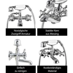 AquaSu® Athenas 76802 3 - Miscelatore A Due Maniglie Per Vasca Da Bagno Con Set Doccia, Rubinetto Retrò -Stile Bagno 77285180 3