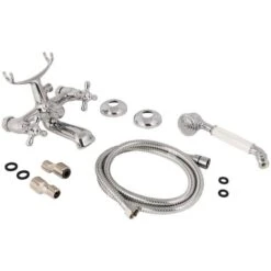 AquaSu® Athenas 76802 3 - Miscelatore A Due Maniglie Per Vasca Da Bagno Con Set Doccia, Rubinetto Retrò -Stile Bagno 77285180 5