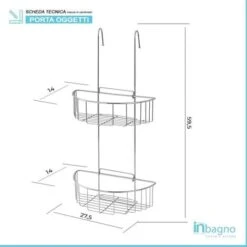 Mensola Doccia 2 Ripiani Pieghevoli Cromata Con Ganci -Stile Bagno 7746805 3