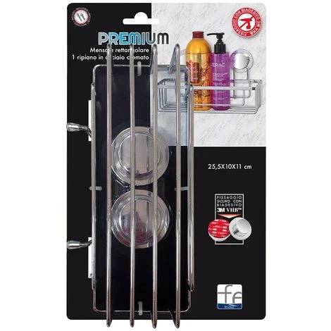 Mensola Rettangolare Doccia 1 Ripiano Cromo Doppia Modalità Fissaggio 2 Mensola Rettangolare Doccia 1 Ripiano Cromo Doppia Modalità Fissaggio - immagine 2