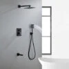DYHF Set Doccia Completo Nero Con Soffione E Doccetta, Doccia Sistema Con Valvola Montaggio A Parete, Soffione Doccia A Pioggia Quadrato Con Tecnologia Avanzata A Getto D'Aria, Per Bagno